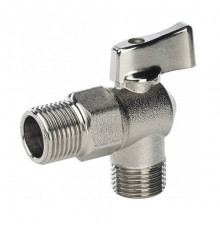 Кран шаровой угловой STOUT - 1/2" x 3/4" (НР/НР, PN10, t90°C, ручка-флажок, для стиральных машин)